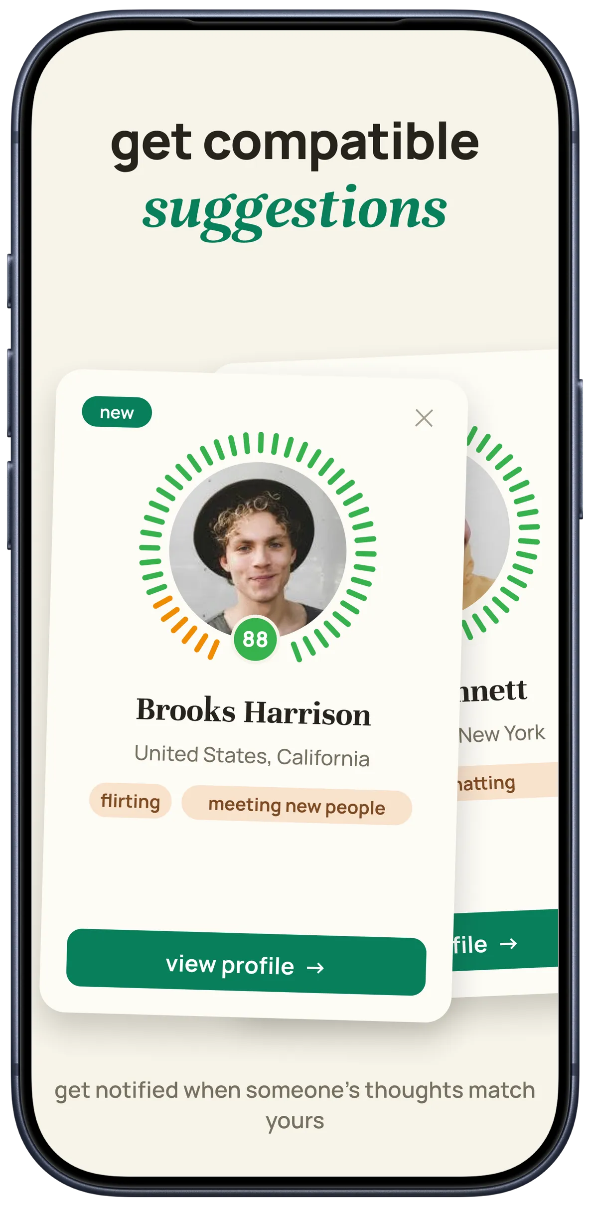 a suggested profile matched on shared thoughts